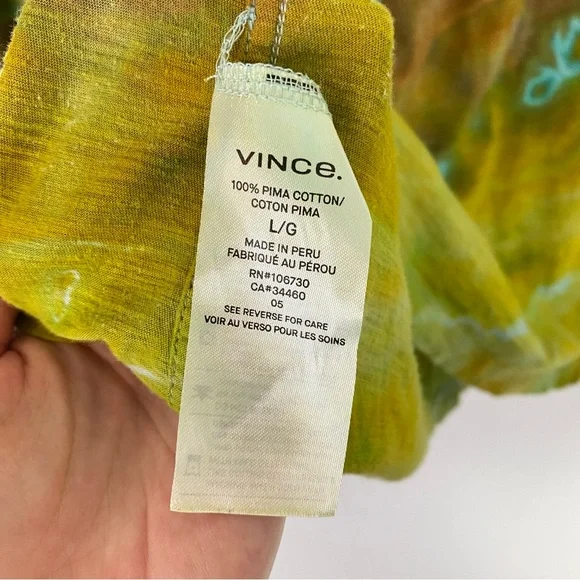 Vince Geode Tie Dye Tshirt Top Shirt Womens Size Large Pima Cotton Chartreuse - Picture 4 of 8
